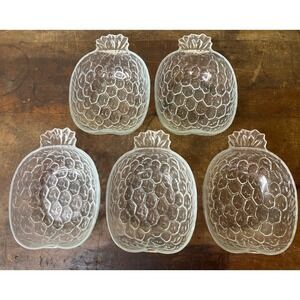 Set of 5 Pineapple Shaped Clear Textured Glass Salad Bowls 4.5"x5" EUC!
